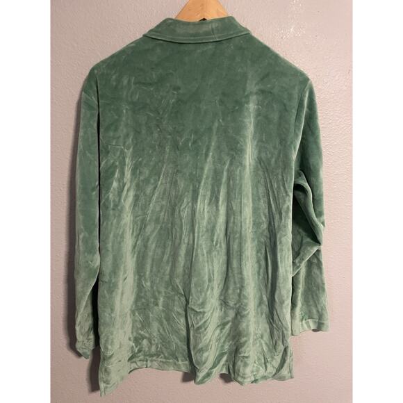 Vintage Gertrude Davenport Women Top Medium Green Terry Velour Popover Retro 80s - Picture 2 of 7